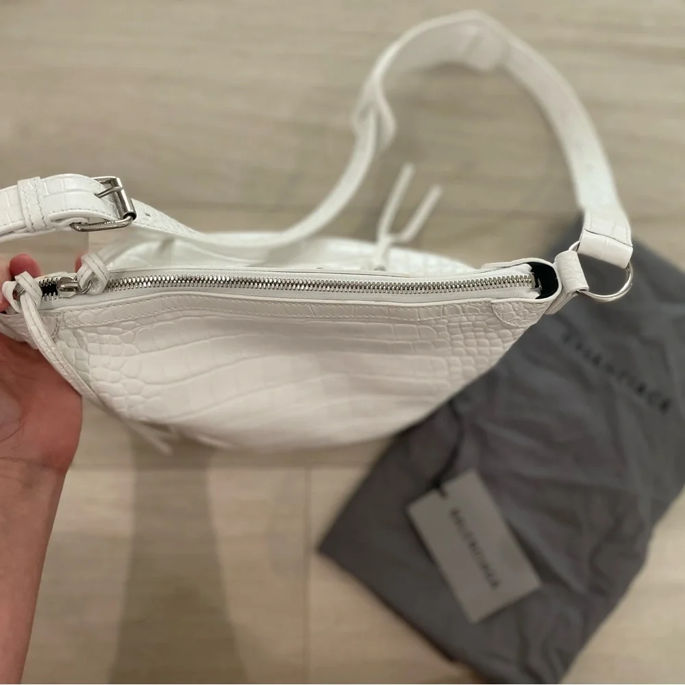 Balenciaga Neo Classic Hobo Crocodile Embossed Leather XS White - Picture 12 of 16